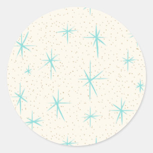 Space Age Turquoise Starbursts Ronde Stickers