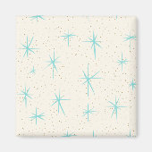 Space Age Turquoise Starbursts Square Magnet (Voorkant)