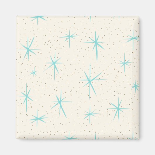 Space Age Turquoise Starbursts Square Magnet (Voorkant)