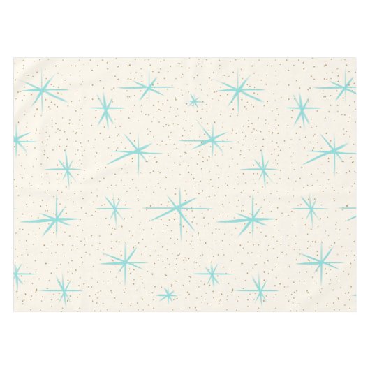 Space Age Turquoise Starbursts Tablecloth Tafelkleed (Voorkant (Horizontaal))