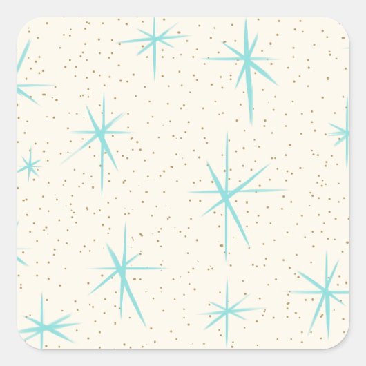 Space Age Turquoise Starbursts Vierkante Stickers (Voorkant)
