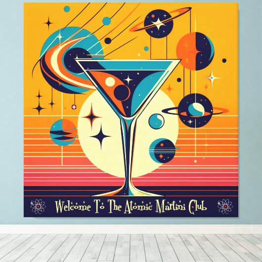 Space Age Welkom bij de Atomic Martini Club Canvas Afdruk (Insitu (Houten vloer))