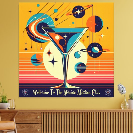 Space Age Welkom bij de Atomic Martini Club Canvas Afdruk (Insitu (Woonkamer))