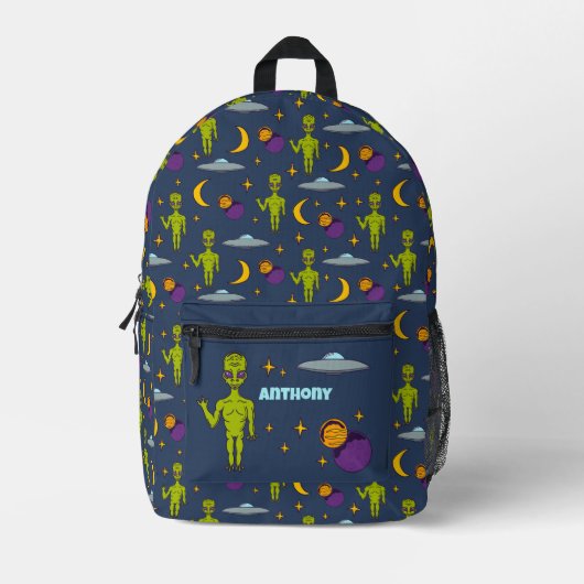 Space Aiens and Flying Saucers Sci-Fi Thed Bedrukte Rugzak (Voorkant)