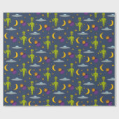 Space Aiens and Flying Saucers Sci-Fi Thed Cadeaupapier (Vlak)