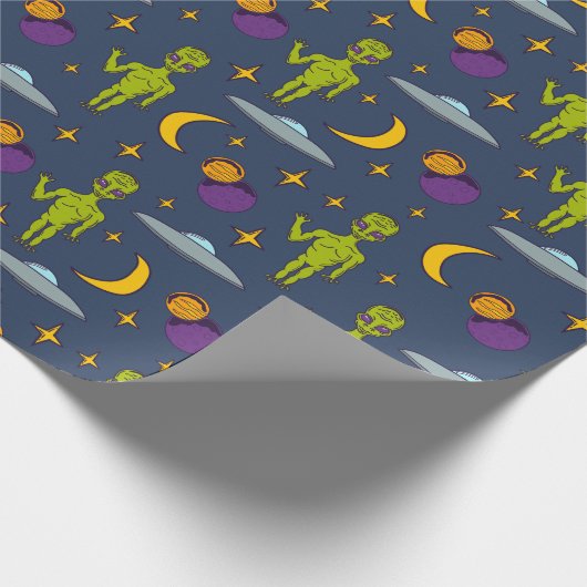 Space Aiens and Flying Saucers Sci-Fi Thed Cadeaupapier (Hoek)