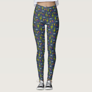 Space Aiens and Flying Saucers Sci-Fi Thed Leggings