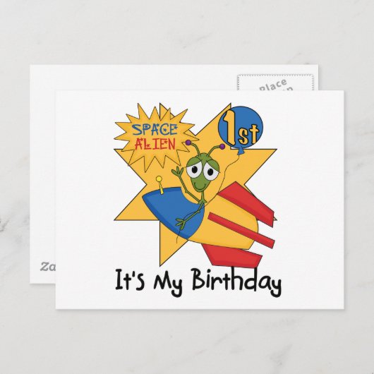 Space Alien 1e Verjaardag Tshirts en geschenken Briefkaart (Voorkant / Achterkant)