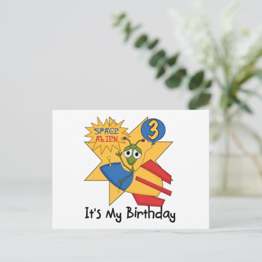 Space Alien 3e Verjaardag Tshirts en geschenken Briefkaart (Staand voorkant)