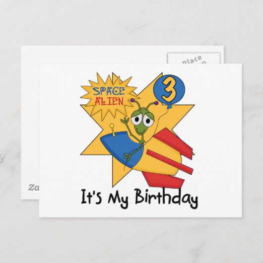 Space Alien 3e Verjaardag Tshirts en geschenken Briefkaart (Voorkant / Achterkant)