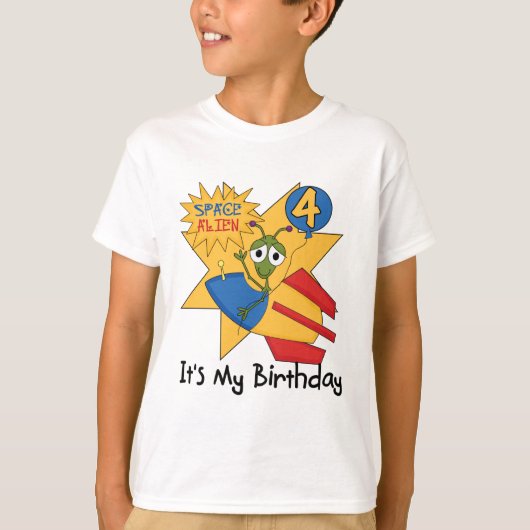 Space Alien 4e verjaardag T-shirts en geschenken (Voorkant)