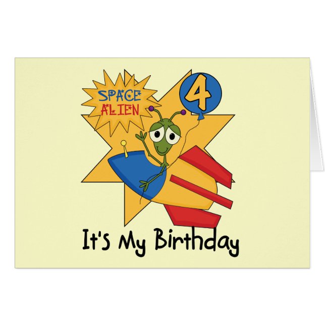 Space Alien 4e verjaardag T-shirts en geschenken (Voorkant Horizontaal)