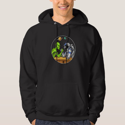 Space Alien Astronaut Arm Wrestling Science Fictio Hoodie (Voorkant)
