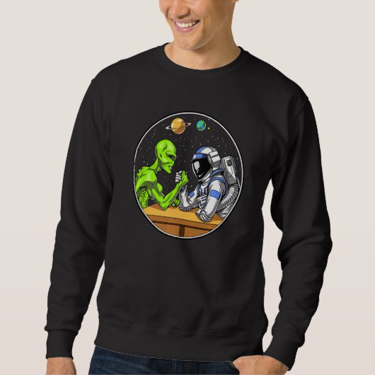 Space Alien Astronaut Arm Wrestling Science Fictio Trui (Voorkant)