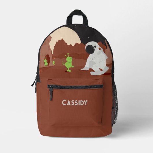 Space Alien Astronaut Planet Stars Kinder naam Bedrukte Rugzak (Voorkant)