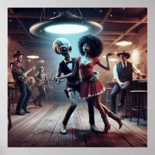 Space Alien Dancing, Cowgirl, Cowboys Kijken ~ Poster