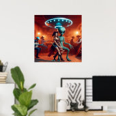 Space Alien dansen met Cowgirl = Cowboys kijken Poster (Thuiskantoor)
