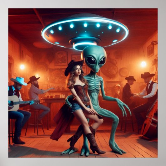 Space Alien dansen met Cowgirl = Cowboys kijken Poster (Voorkant)
