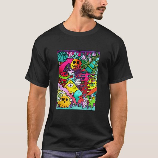 Space Alien Doodle Art Schattige stripmonster Illu T-shirt (Voorkant)