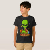 Space Alien Eating Pizza Grappige UFO Science Fict T-shirt (Voorkant volledig)