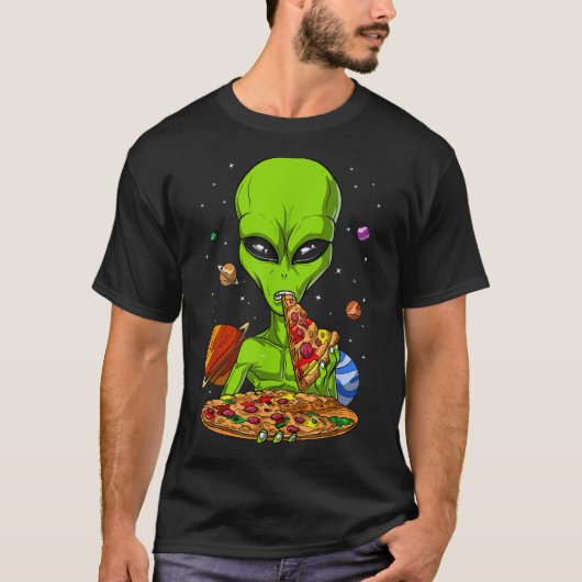 Space Alien Eating Pizza Grappige UFO Science Fict T-shirt (Voorkant)