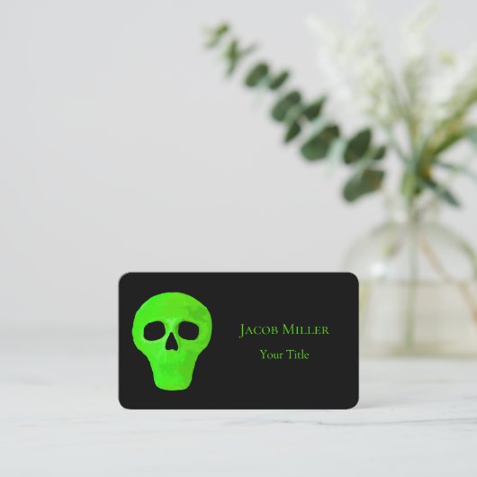 Space Alien Face Neon Green Black UFO Visitekaartje (Staand voorkant)