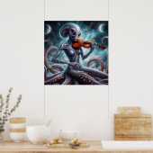Space Alien Femail Octopus Vioolspeler 03X Poster (Keuken)