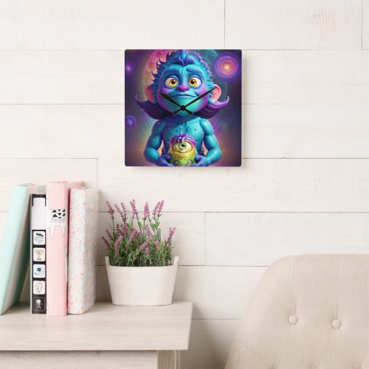 Space Alien & Friend Vierkante Klok (Leeskamer)