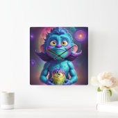 Space Alien & Friend Vierkante Klok (Huis)