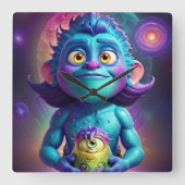 Space Alien & Friend Vierkante Klok (Voorkant)