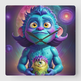 Space Alien & Friend Vierkante Klok