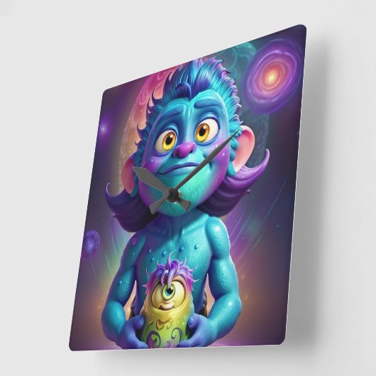 Space Alien & Friend Vierkante Klok (Hoek)