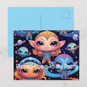 Space Alien & Friends Uitnodiging Briefkaart