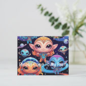 Space Alien & Friends Uitnodiging Briefkaart (Staand voorkant)