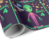 Space Alien Gelukkige Verjaardag NAAM AGE Leuke Wr Cadeaupapier (Rol Hoek)