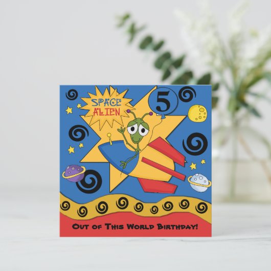 Space Alien Gepersonaliseerd Birthday-uitnodiginge Kaart (Staand voorkant)