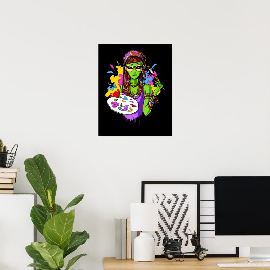 Space Alien Hippie Painting Artist Poster (Thuiskantoor)