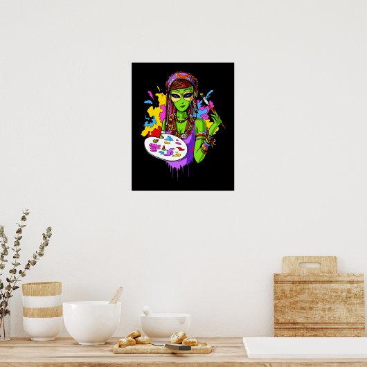 Space Alien Hippie Painting Artist Poster (Keuken)