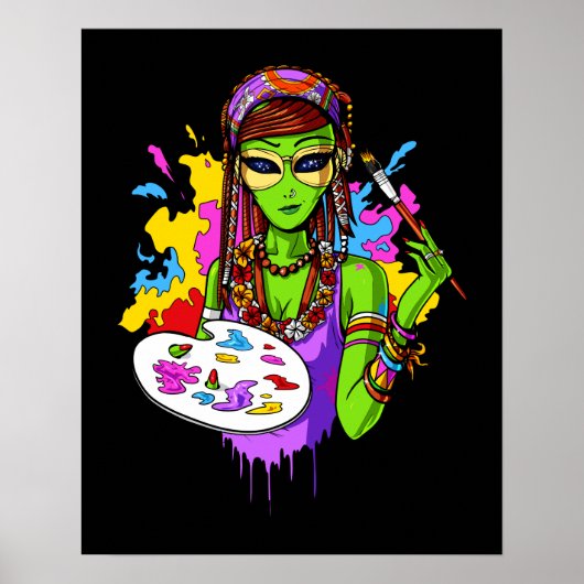 Space Alien Hippie Painting Artist Poster (Voorkant)