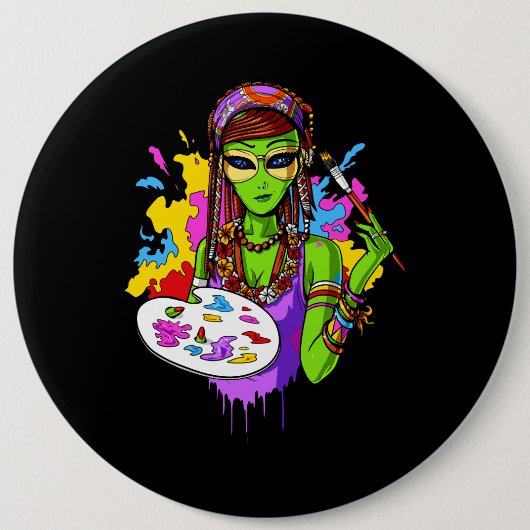 Space Alien Hippie Painting Artist Ronde Button 6,0 Cm (Voorkant)