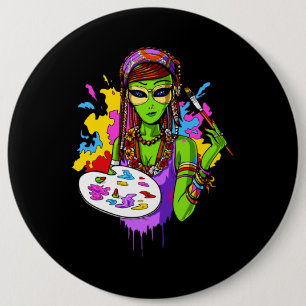 Space Alien Hippie Painting Artist Ronde Button 6,0 Cm