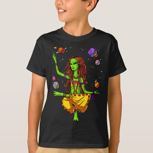 Space Alien Hippie Yoga Zen Meditatie Psychedelisc T-shirt (Voorkant)