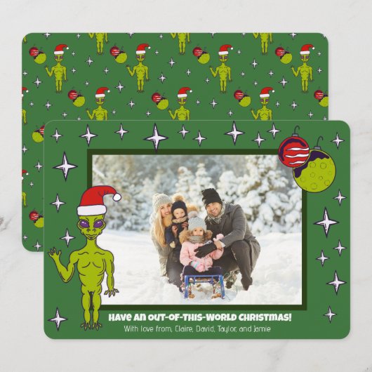 Space Alien in een kerstfoto van Santa Hat Aankondiging (Voorkant / Achterkant)