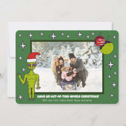 Space Alien in een kerstfoto van Santa Hat Aankondiging (Voorkant)