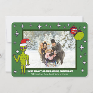 Space Alien in een kerstfoto van Santa Hat Aankondiging