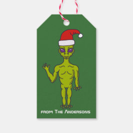Space Alien in een Santa Hat persoonlijke kerstmis Cadeaulabel