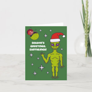 Space Alien in een Santa Hat persoonlijke kerstmis Kaart