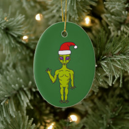 Space Alien in een Santa Hat persoonlijke kerstmis Keramisch Ornament