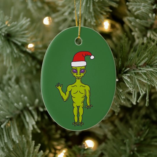Space Alien in een Santa Hat persoonlijke kerstmis Keramisch Ornament (Boom)