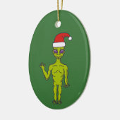 Space Alien in een Santa Hat persoonlijke kerstmis Keramisch Ornament (Links)